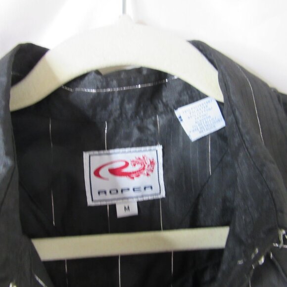 Roper Vintage Western Shirt Snap Black Silver Metallic Stripes Roses Size Medium - Picture 9 of 12